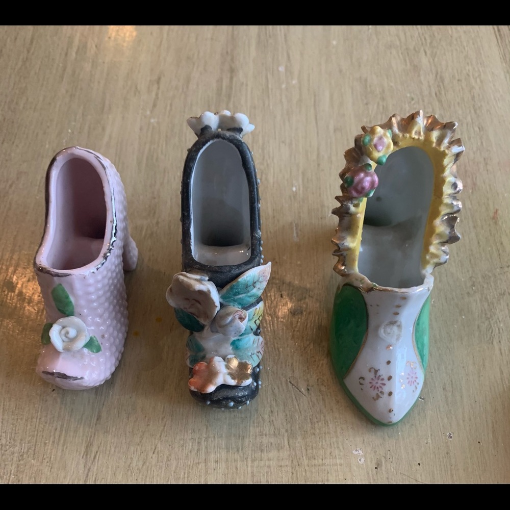 3 vintage Porcelain Victorian Shoes Slippers Shoes